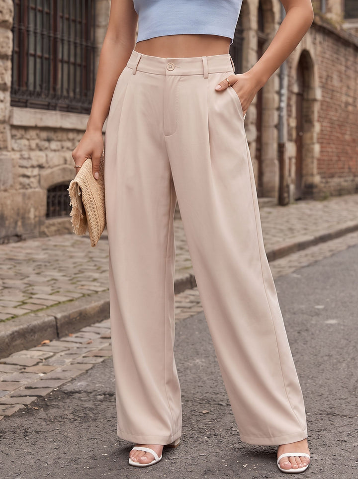 High Waisted Pleated Wide Leg Trousers