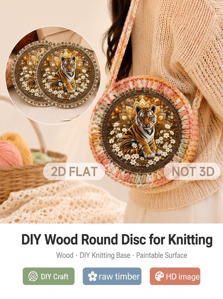 Cute Tiger Cub and Mandala Crochet Basket Bottom