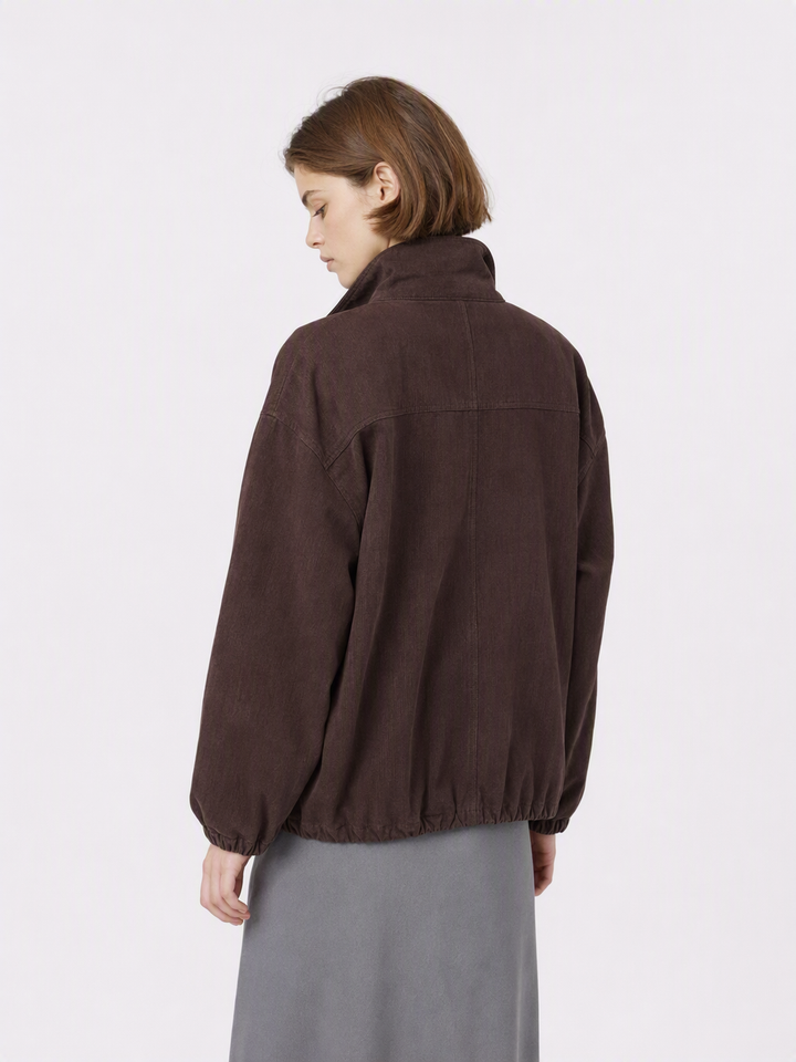 Brown Cropped Snap Button Jacket