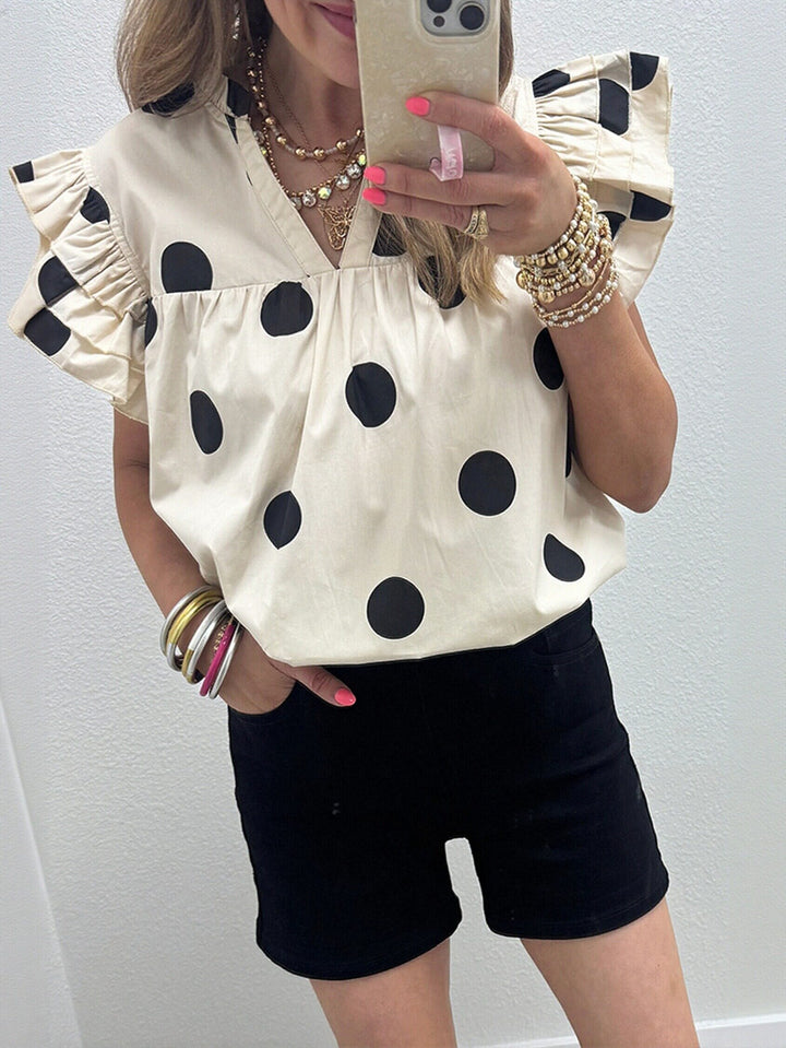 Polka Dot Ruffle Sleeve Blouse