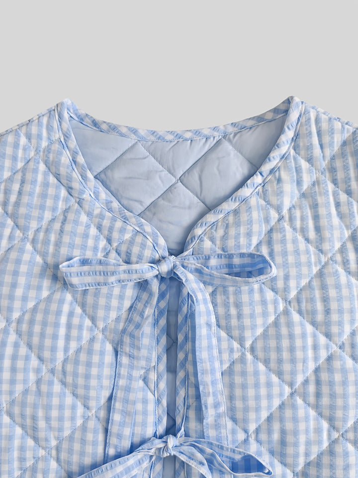 Quilted Gingham Tie Front Jacket