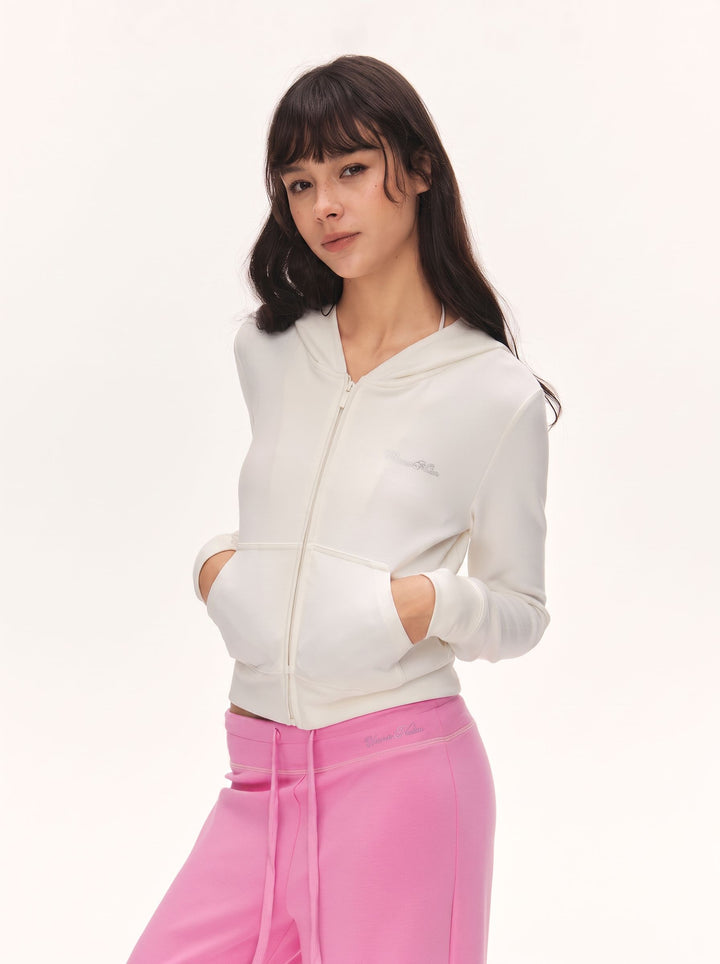 Cropped Slim Fit Zip Up Hoodie