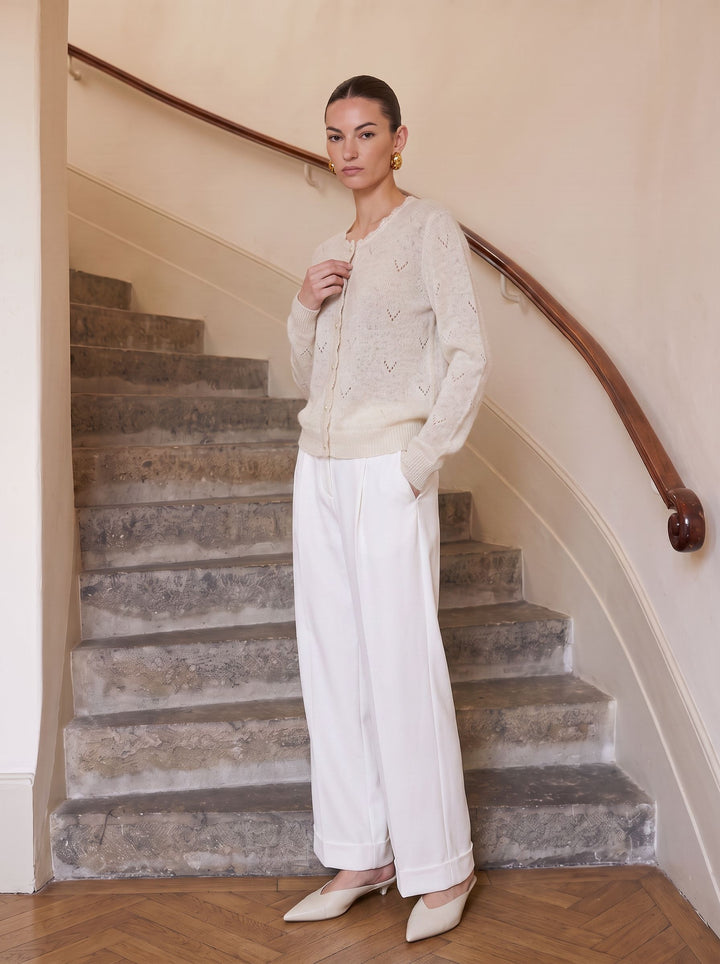 Pointelle Knit Button Up Cardigan