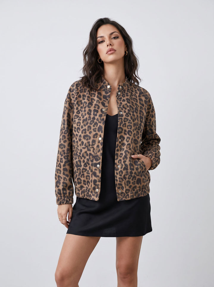 Trendy Leopard Print Snap Jacket