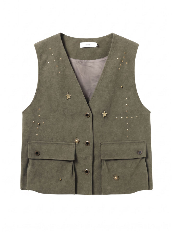 Studded Suede Utility Vest