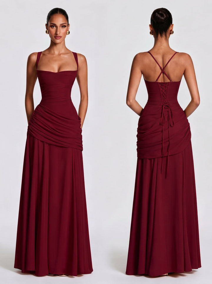 Corset Back Ruched Maxi Dress