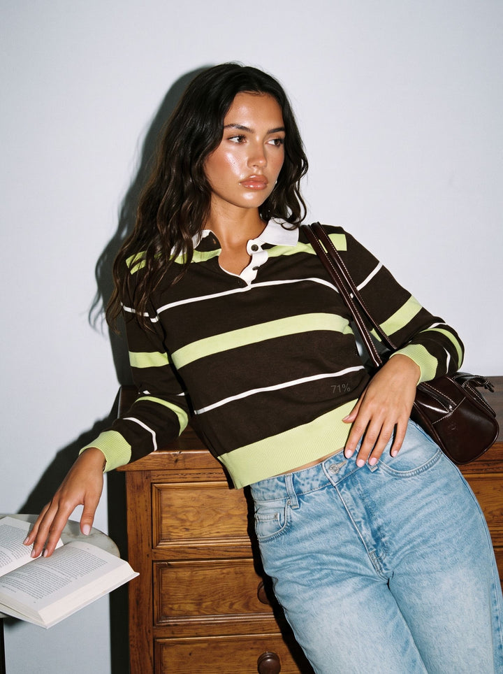 Striped Collared Button Up Sweater