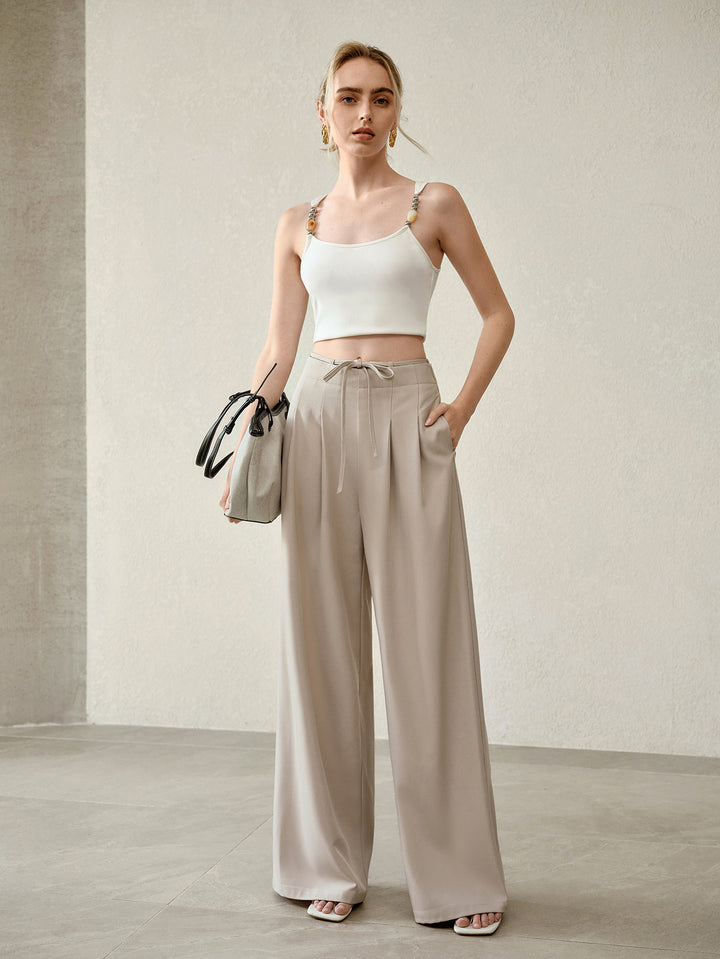 High Waisted Pleated Wide Leg Trousers