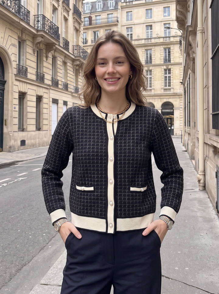Elegant Contrast Trim Knit Cardigan