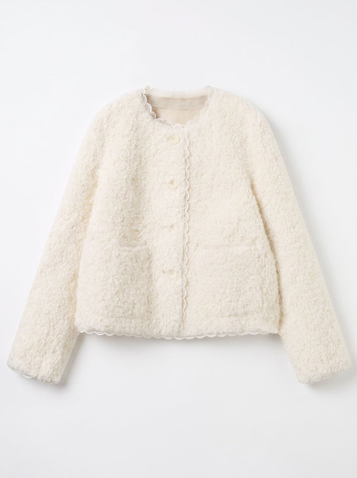 Cozy Textured Lace Trim Fleece Jacket