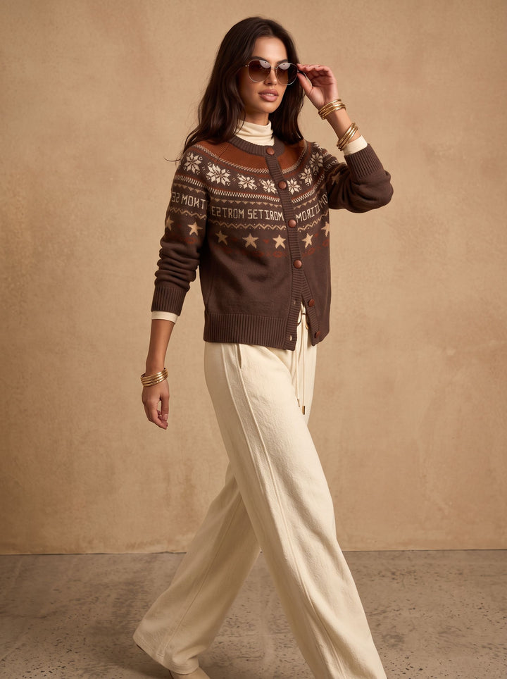 Cozy Fair Isle Pattern Cardigan Sweater