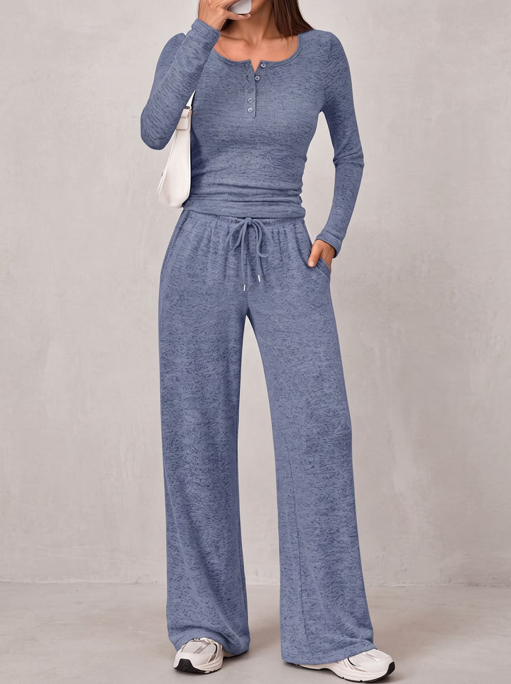 Cozy Button Henley Wide Leg Set