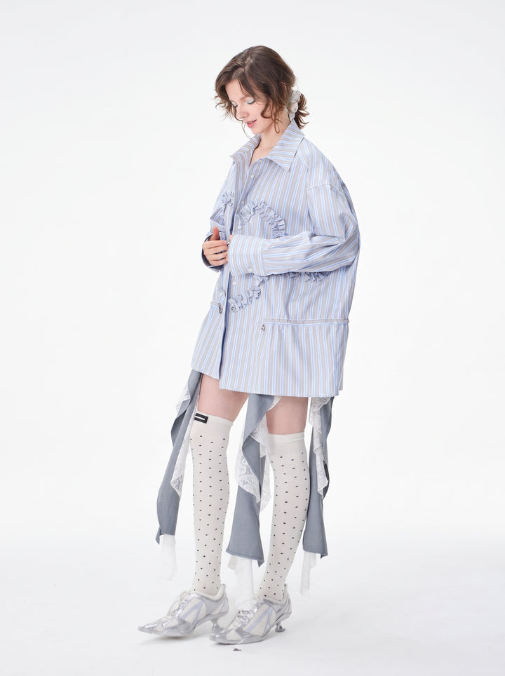 Ruffled Heart Striped Button Up Shirt