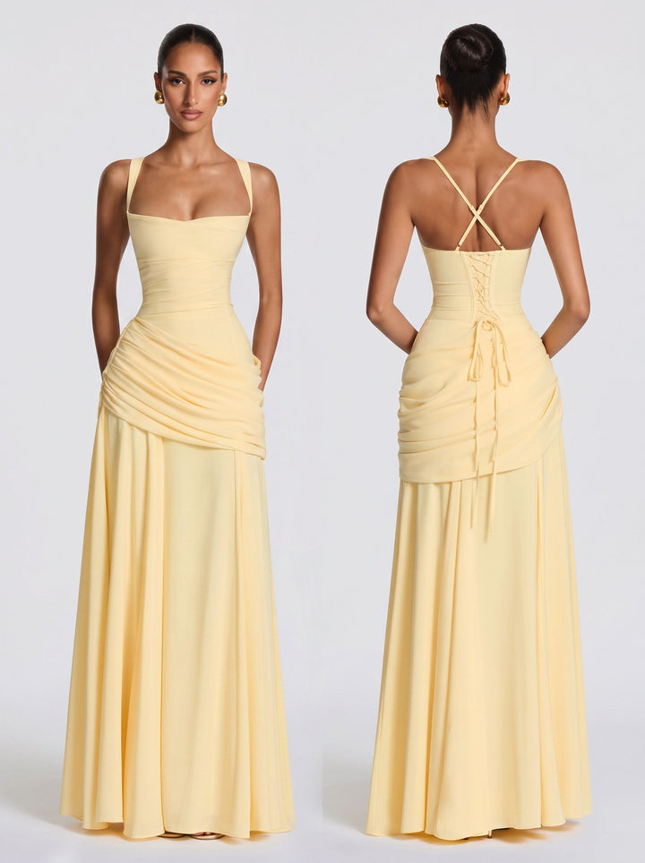 Corset Back Ruched Maxi Dress
