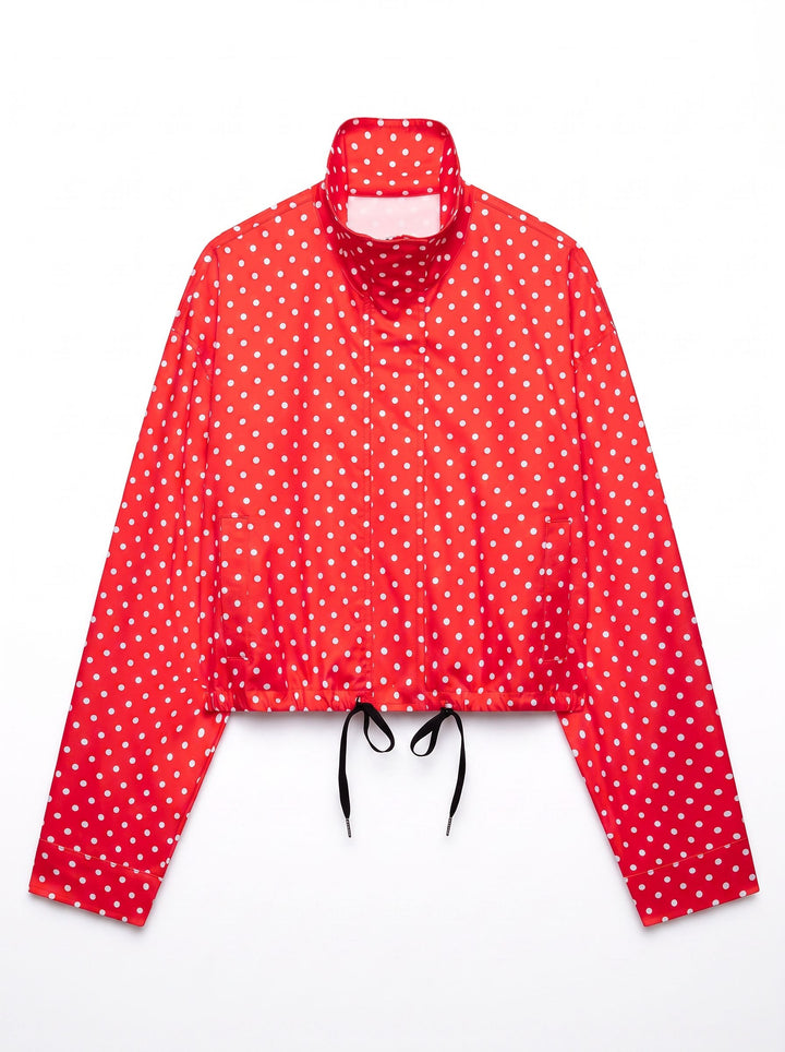 Polka Dot Cropped Stand Collar Jacket