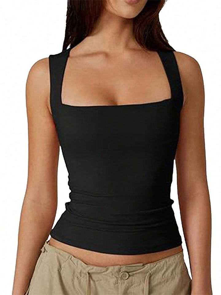 Ribbed Square Neck Tank Top