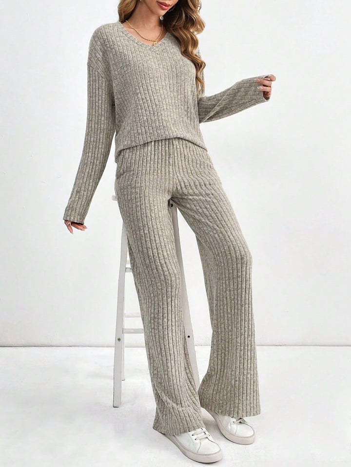 Cozy Ribbed Knit Lounge Pants Set