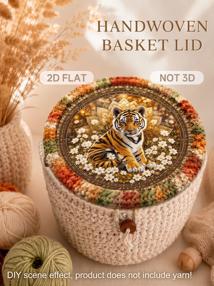 Cute Tiger Cub and Mandala Crochet Basket Bottom