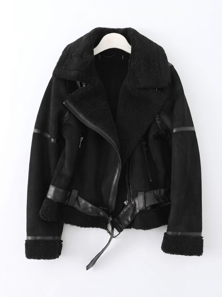 Cozy Faux Suede Sherpa Moto Jacket