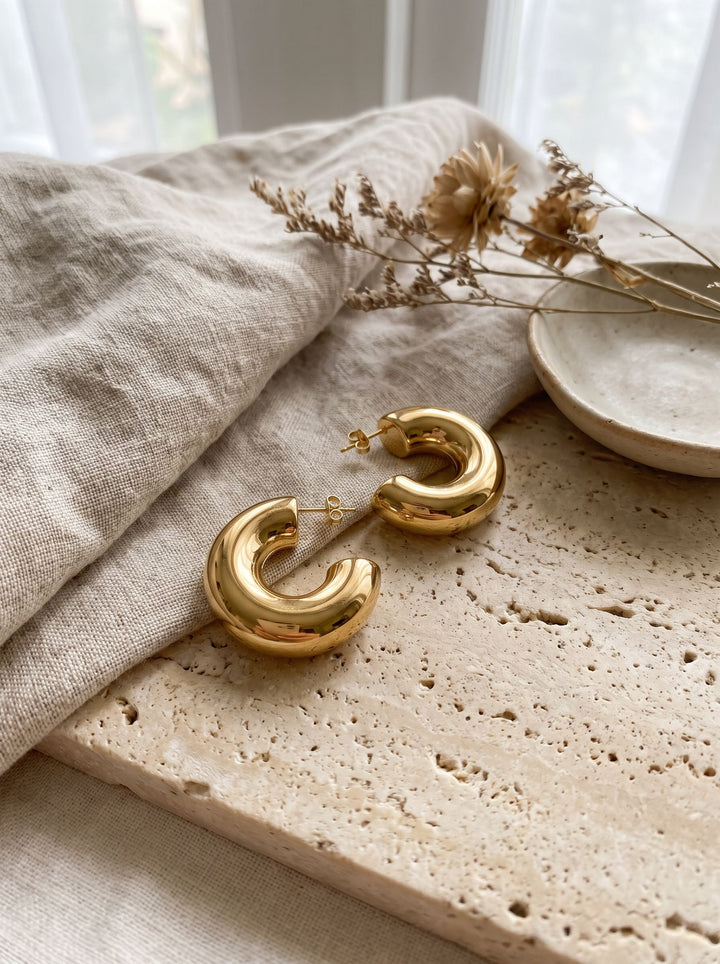 Chunky Gold Minimalist Hoop Earrings