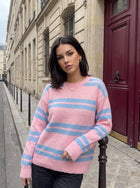 Soft Fuzzy Striped Crewneck Sweater
