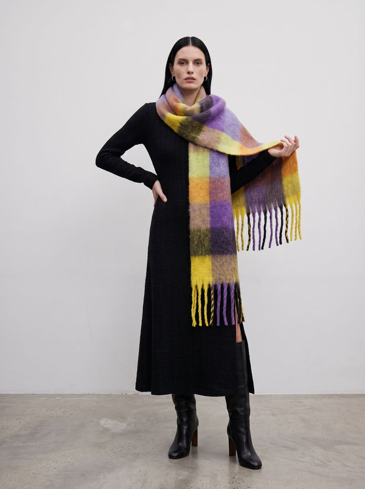 Cozy Soft Plaid Fringed Scarf
