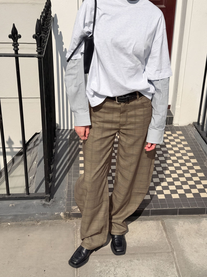 High Waisted Plaid Wide Leg Trousers