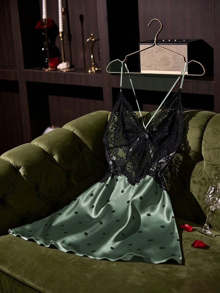 Lace Trim Polka Dot Nightgown