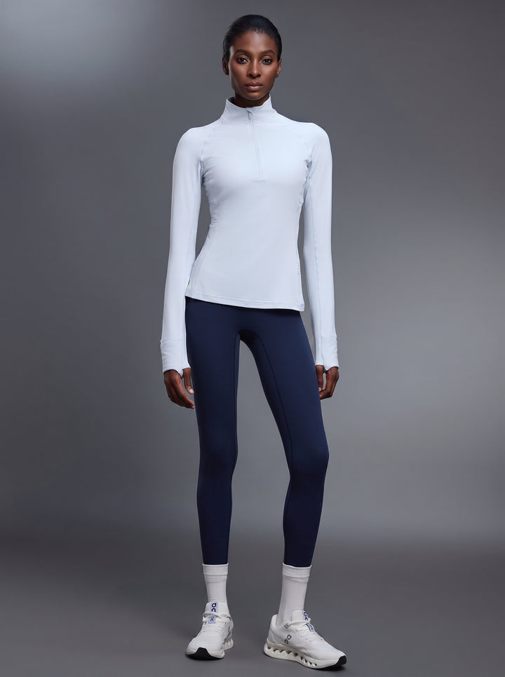 Mock Neck Half-Zip Slimming Fit Sleek Yoga Top-Multicolor