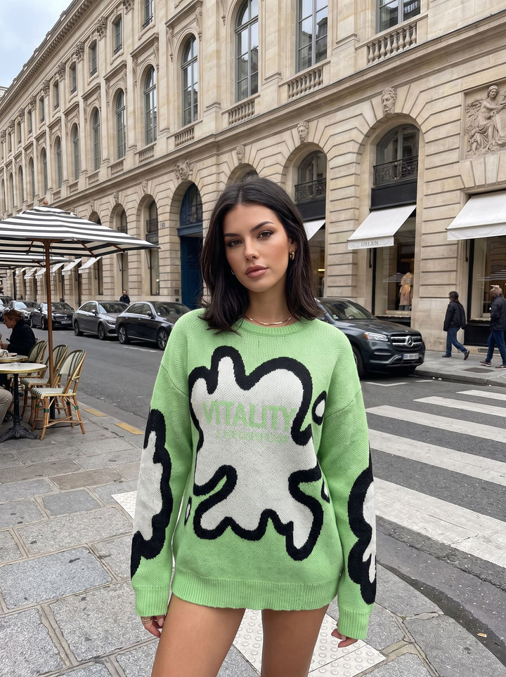 Oversized Graphic Pattern Crewneck Sweater