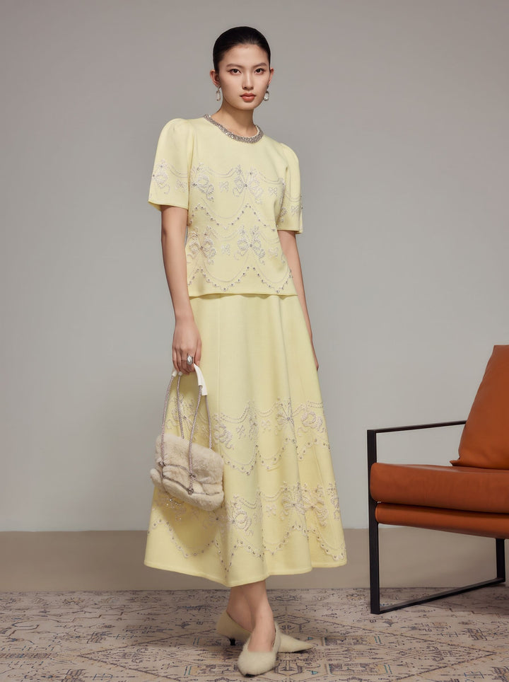 Elegant Embroidered Bow A Line Skirt
