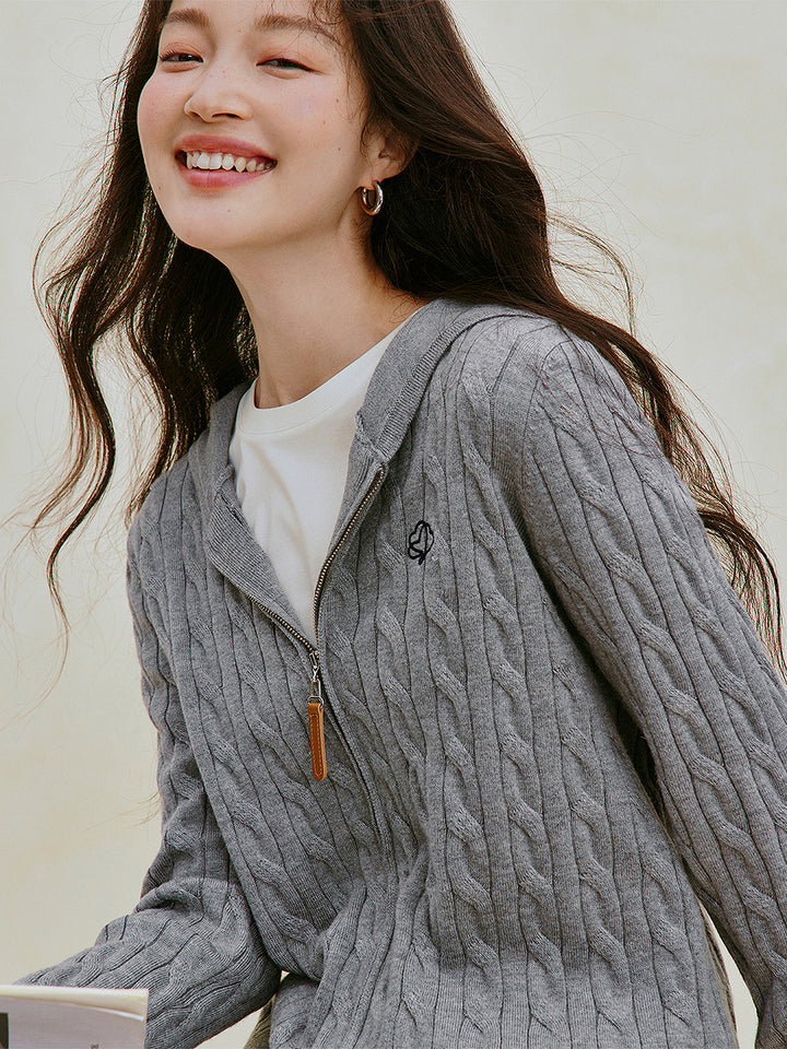 Cable Knit Zip Up Cardigan