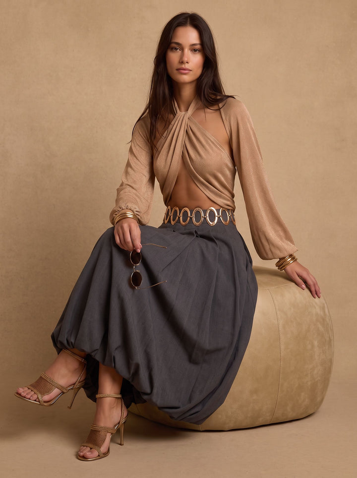 High Waisted Pleated Bubble Skirt