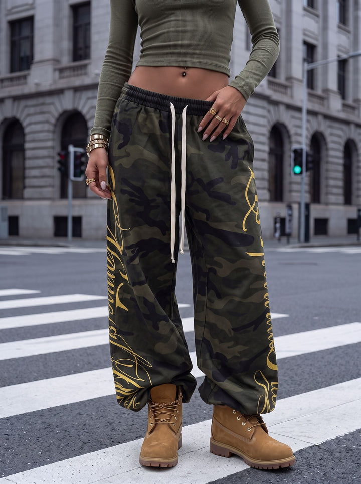 Oversized Camo Graphic Print Jogger Pants