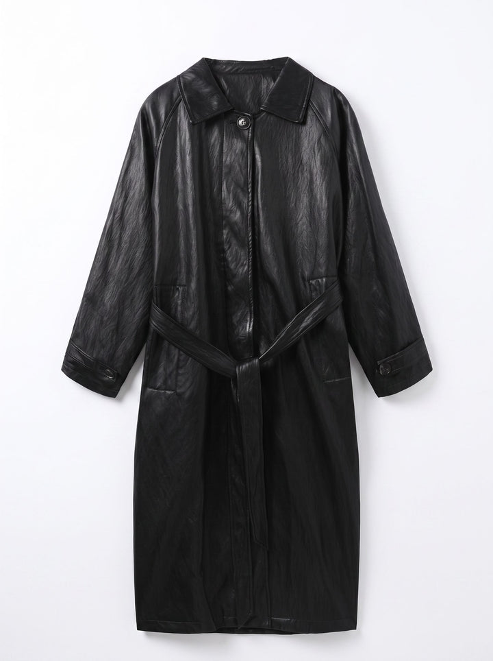 Oversized Button Down Faux Leather Trench
