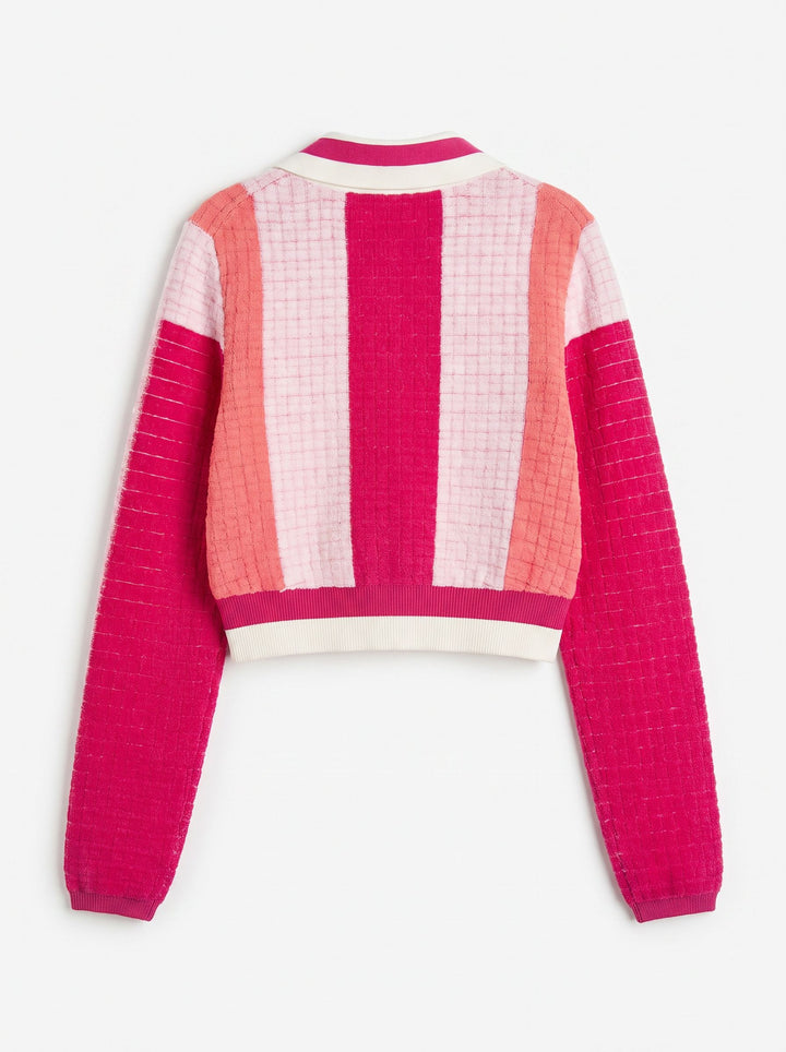 Cropped Striped Button Up Jacket