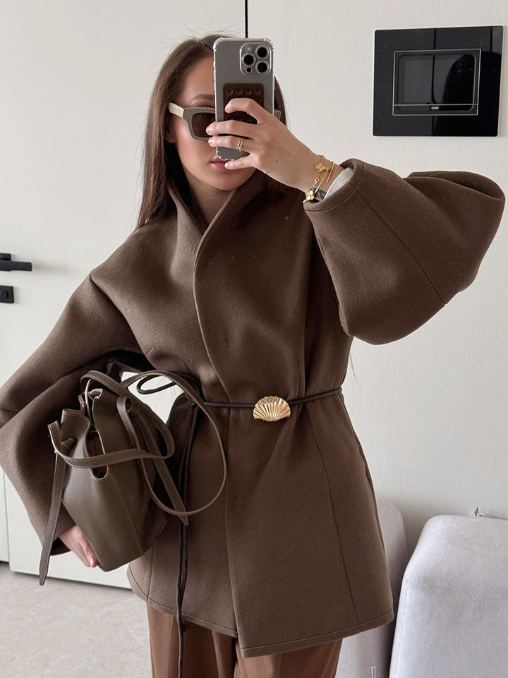 Oversized Wool Blend Wrap Coat
