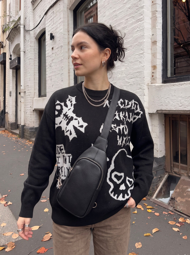 Oversized Graphic Skull Print Sweater
