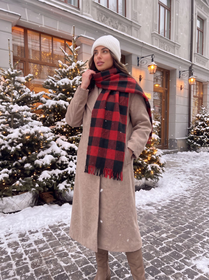 Cozy Red Black Plaid Scarf