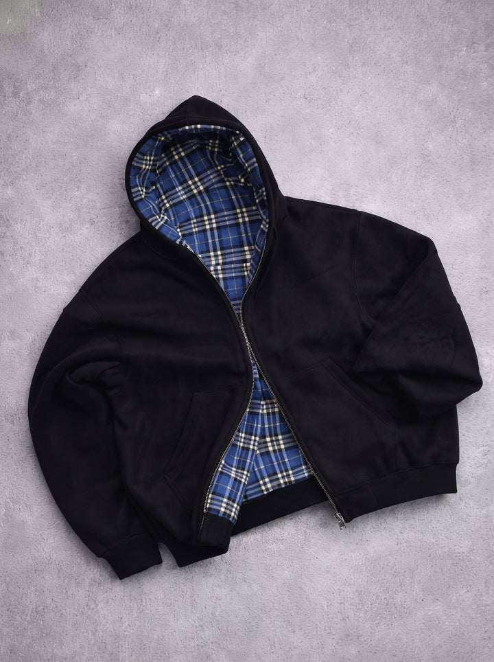 Oversized Plaid Lined Zip Up Hoodie