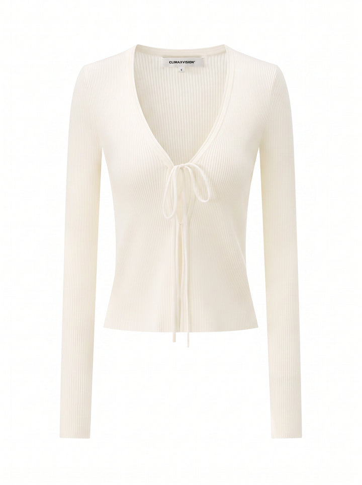 Cropped Tie Front Ribbed Cardigan
