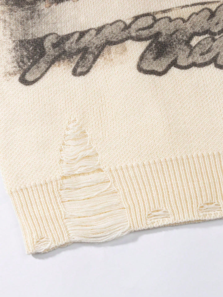 Distressed Graphic Oversized Knit Sweater