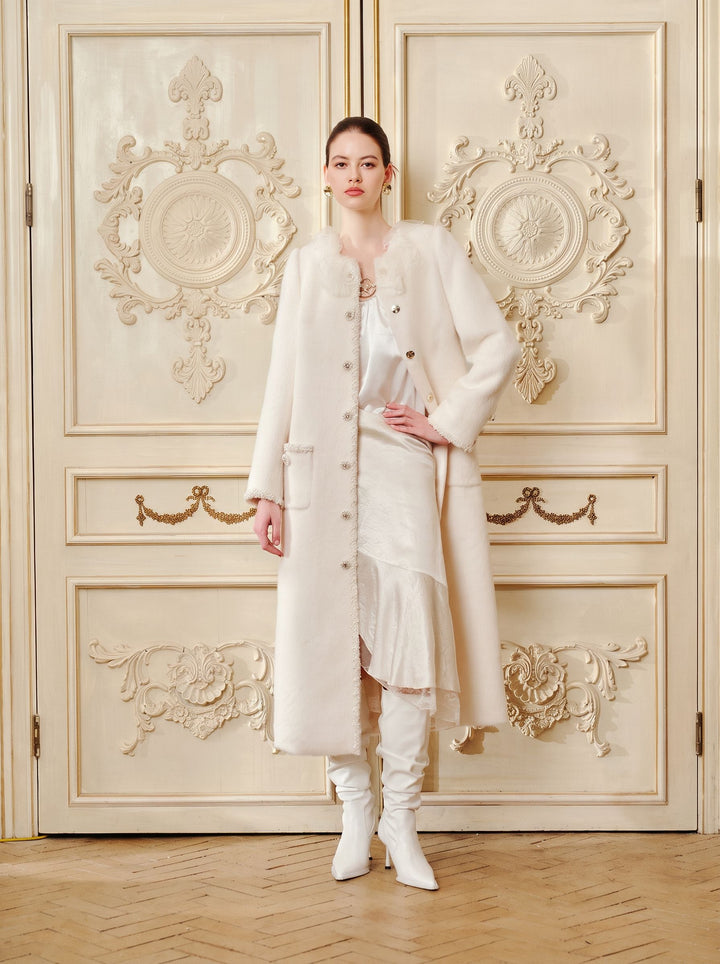 Elegant Lace Collar Wool Blend Coat