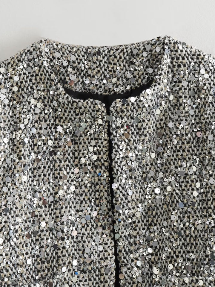 Sparkly Sequin Tweed Cropped Jacket