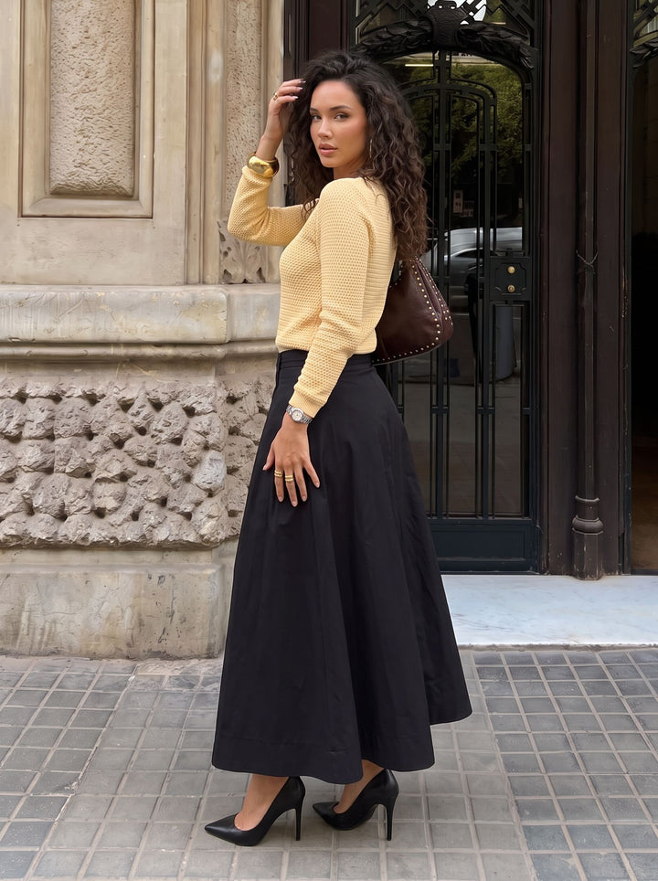 High Waisted Pleated Maxi Skirt