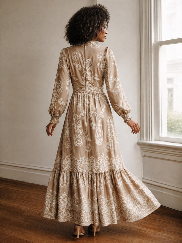 Boho Ruffled Paisley Print Maxi Dress