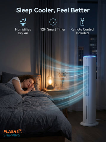 [World Cup 2026]40" Portable Oscillating Air Cooler Fan 3 In 1 Standing Ice Floor Fan with Humidifier Remote White