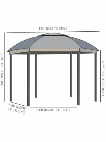 12' x 12' Round Outdoor Gazebo, Patio Dome Gazebo Canopy Shelter with Double Roof, Netting Sidewalls and Curtains, Zippered Doors, Strong Steel Frame
