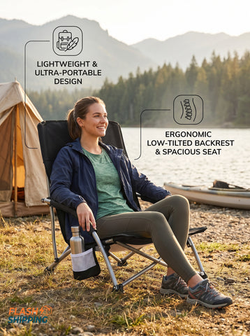 [World Cup 2026]Portable Folding Camping Chair With Storage Pockets And Backpack Mesh-Ventilated Chair Back