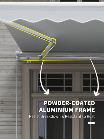 12' x 8' Retractable Awning Patio Awnings Sun Shade Shelter with Manual Crank Handle, 280g/m² UV & Water-Resistant Fabric and Aluminum Frame for Deck, Balcony, Yard, Light gray